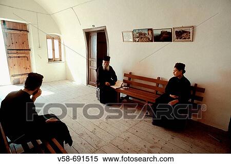 Stock Photography - Greek Orthodox monks in Stavrovouni Monastery. Larnaca region, Cyprus. Fotosearch