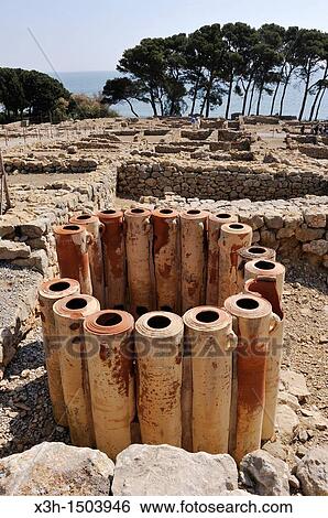 Stock Photograph - Greek part of the archeological site of Empuries, Costa Brava, Catalonia, Spain, Europe. Fotosearch