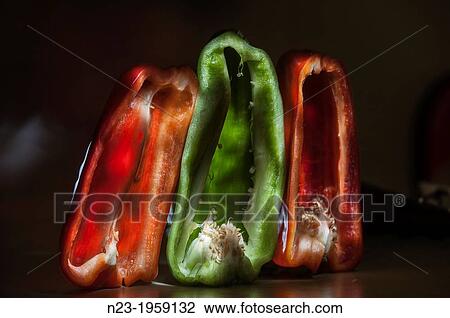 Stock Image - GREEN AND RED PEPPERS, VALENCIA, SPAIN.. Fotosearch