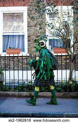 Green druid / Magic character with horns walking during Deptford Jack, London, UK View Large Photo Image Stock Photo - Green druid / Magic character with horns walking during Deptford Jack, London, UK. Fotosearch