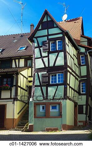 Green half-timbered house, Bouxwiller, Alsace, France View Large Photo Image Stock Photograph - Green half-timbered house, Bouxwiller, Alsace, France. Fotosearch