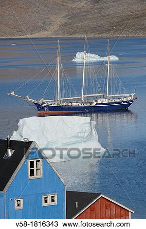 Greenland, Baffin Bay, Nuussuaq, Schooner Rembrandt Van Rijn lying at anchor View Large Photo Image Stock Image - Greenland, Baffin Bay, Nuussuaq, Schooner Rembrandt Van Rijn lying at anchor. Fotosearch