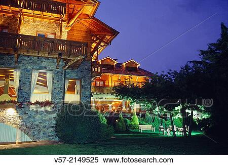 Grevol Hotel, night view. Llanars, Gerona province, Catalonia, Spain. View Large Photo Image Stock Photography - Grevol Hotel, night view. Llanars, Gerona province, Catalonia, Spain.. Fotosearch