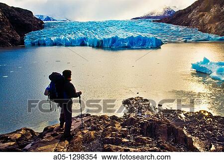 Picture - Grey Glacier Grey lake Torres del Paine National Park UNESCO World Biosphere Reserve, Patagonia, Chile, South America.. Fotosearch