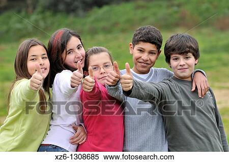 Group of children, thumbs up. Spain. View Large Photo Image Stock Photography - Group of children, thumbs up. Spain.. Fotosearch