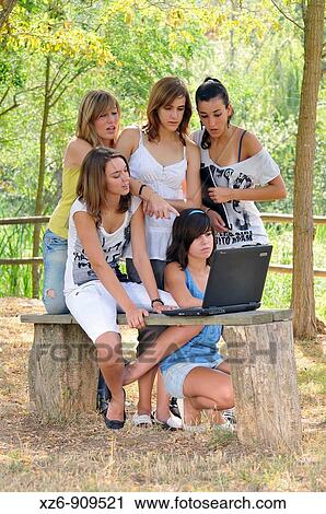 group of students with a PC in the park View Large Photo Image Stock Image - group of students with a PC in the park. Fotosearch