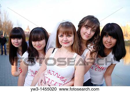 Group of women outdoors. Bachelorette party. Russia. View Large Photo Image Stock Image - Group of women outdoors. Bachelorette party. Russia.. Fotosearch