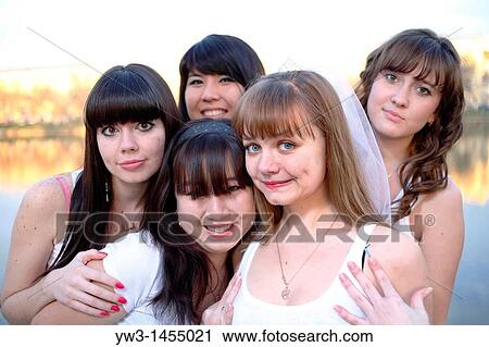 Group of women outdoors. Bachelorette party. Russia. View Large Photo Image Stock Image - Group of women outdoors. Bachelorette party. Russia.. Fotosearch