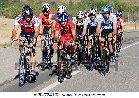 Stock Image - Group road biking, near Sun Valley, Idaho, USA. Fotosearch