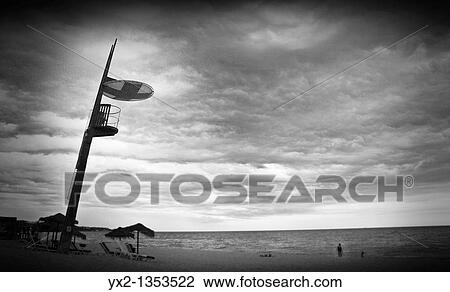 Stock Image - Guard tower on beach, Barcelona, Catalonia, Spain. Fotosearch