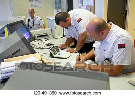 Stock Image - Guards, security centre. Hospital Universitario Gran Canaria Doctor Negrin, Las Palmas de Gran Canaria. Canary Islands, Spain. Fotosearch