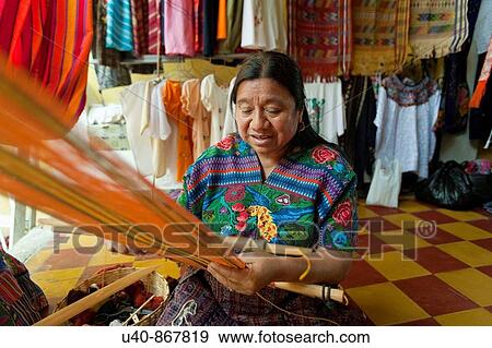 Guatemala, Antigua, Mayan woman weaving (MR) View Large Photo Image Stock Photo - Guatemala, Antigua, Mayan woman weaving (MR). Fotosearch