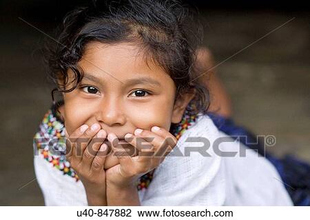 Stock Image - Guatemala, Mayan Girl looking at camera. Fotosearch