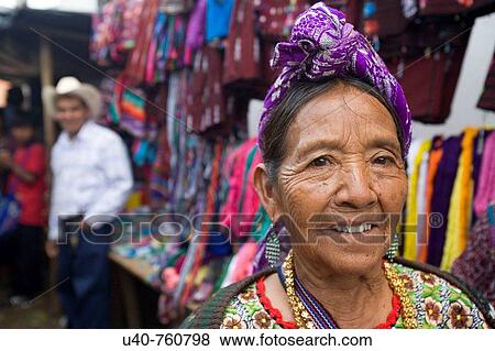 Stock Photo - Guatemala, San Gaspar Ixel, Mayan woman at market. Fotosearch