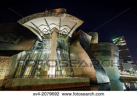 Guggengeim Art Museum of Bilbao by night, Biscay, Basque Country, Spain. View Large Photo Image Stock Image - Guggengeim Art Museum of Bilbao by night, Biscay, Basque Country, Spain.. Fotosearch