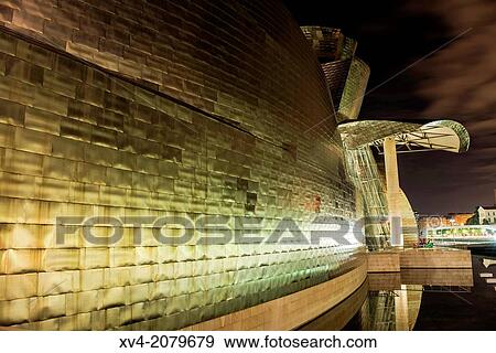 Guggengeim Art Museum of Bilbao by night, Biscay, Basque Country, Spain. View Large Photo Image Stock Photo - Guggengeim Art Museum of Bilbao by night, Biscay, Basque Country, Spain.. Fotosearch