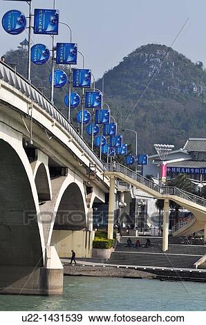 Stock Photo - Guilin (China): bridge on the Li River. Fotosearch