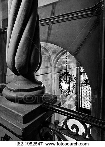 Stock Photo - Hallway and Staircase in a building in Barcelona, Catalunya, Spain.. Fotosearch