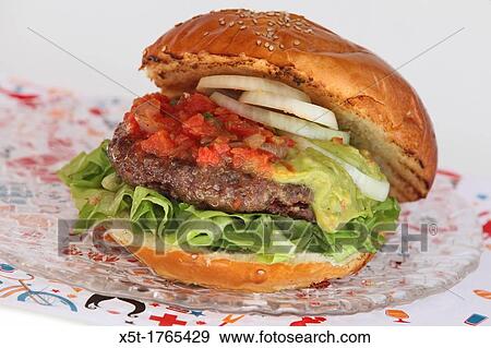 Hamburger with Guacamole and Salsa View Large Photo Image Stock Photo - Hamburger with Guacamole and Salsa. Fotosearch