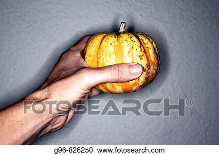 Stock Image - hand holding a pumpkin. Fotosearch