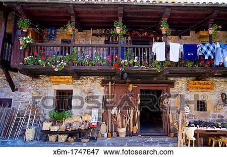 Stock Photo - Handicraft shop Barcena Mayor village Cabuerniga Valley, Cantabria, Spain. Fotosearch