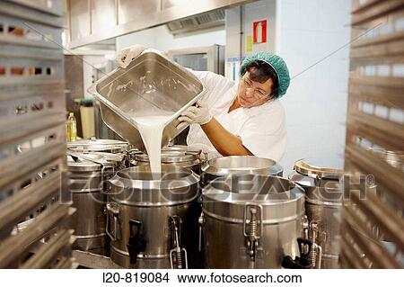 Handling food (milk) in kitchen. Hospital Universitario de Gran Canaria Doctor Negrin, Las Palmas de Gran Canaria. Canary Islands, Spain View Large Photo Image Picture - Handling food (milk) in kitchen. Hospital Universitario de Gran Canaria Doctor Negrin, Las Palmas de Gran Canaria. Canary Islands, Spain. Fotosearch