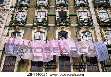 Hanging laundry at Alfama Lisbon Portugal View Large Photo Image Stock Photography - Hanging laundry at Alfama Lisbon Portugal. Fotosearch