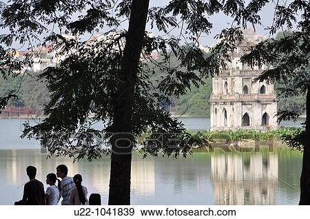Stock Photo - Hanoi (Vietnam): the Hoan Kiem Lake, with the Turtle Pagoda. Fotosearch