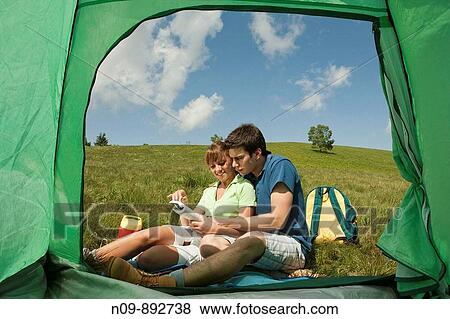 Happy Couple Camping View Large Photo Image Stock Photo - Happy Couple Camping. Fotosearch