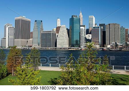 HARBOR VIEW LAWN PIER ONE BROOKLYN EAST RIVER TO MANHATTAN SKYLINE NEW YORK CITY USA View Large Photo Image Stock Image - HARBOR VIEW LAWN PIER ONE BROOKLYN EAST RIVER TO MANHATTAN SKYLINE NEW YORK CITY USA. Fotosearch