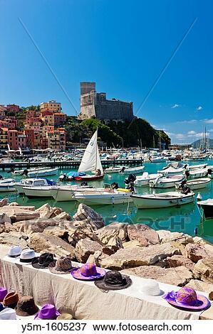Harbour in Lerici and Castle controlling the entrance of the Gulf of La Spezia, Province of La Spezia, Liguria, Italy, Europe View Large Photo Image Stock Photo - Harbour in Lerici and Castle controlling the entrance of the Gulf of La Spezia, Province of La Spezia, Liguria, Italy, Europe. Fotosearch