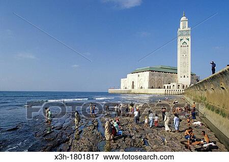 Hassan II Mosque seen from the seaside, Casablanca, Morocco, North Africa View Large Photo Image Stock Photo - Hassan II Mosque seen from the seaside, Casablanca, Morocco, North Africa. Fotosearch