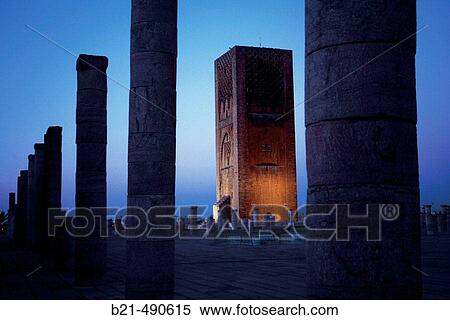 Hassan Tower by night, at Rabat. Morocco. View Large Photo Image Stock Photography - Hassan Tower by night, at Rabat. Morocco.. Fotosearch