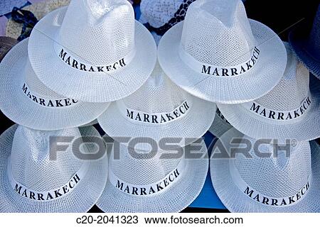 Stock Image - Hats for sale, Marrakech, Morocco, North Africa.. Fotosearch