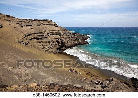Hawa?, Big Island, green sand beach at Ka Lae south of the island. View Large Photo Image Stock Image - Hawa?, Big Island, green sand beach at Ka Lae south of the island.. Fotosearch