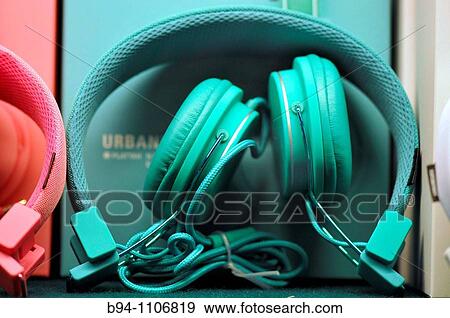 Headphones, Vin? on design shop, Barcelona, Catalonia, Spain View Large Photo Image Stock Photo - Headphones, Vin? on design shop, Barcelona, Catalonia, Spain. Fotosearch