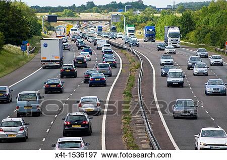 Stock Photo - heavily congested motorway, The M40 in the UK. Fotosearch