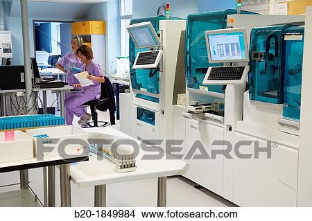 Picture - Hematology Laboratory, Task targeted automation system, Donostia Hospital, San Sebastian, Donostia, Gipuzkoa, Basque Country, Spain. Fotosearch