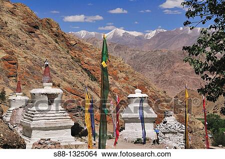 Picture - Hemis village where Tibetan Buddhist high landers lives Even midsummer it is cold and air is thin. Jammu and Kashmir, India. Fotosearch