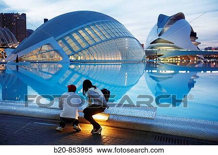 Stock Photography - Hemisferic and Queen Sofia Palace of the Arts, City of Arts and Sciences, Valencia. Comunidad Valenciana, Spain. Fotosearch