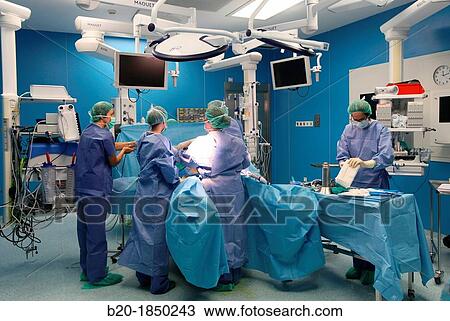 Stock Image - Hiatal Hernia Surgery, Laparoscopy, General Emergency Surgery, Operating Theatre, Donostia Hospital, San Sebastian, Donostia, Gipuzkoa, Basque Country, Spain. Fotosearch