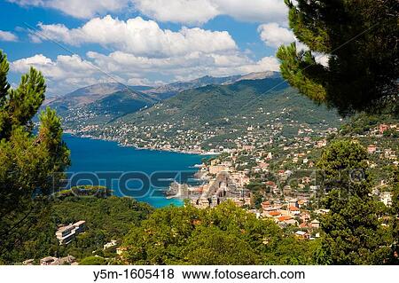 Stock Photo - High angle view of a Camogli, Riviera di Levante, Province of Genoa, Liguria, Italy, Europe. Fotosearch