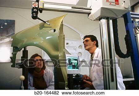 Stock Image - High precision metrology, coordinate measuring machine, car body component. Fotosearch