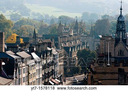 High Street seen from the top of University Church of St Mary the Virgin Oxford UK View Large Photo Image Stock Photo - High Street seen from the top of University Church of St Mary the Virgin Oxford UK. Fotosearch