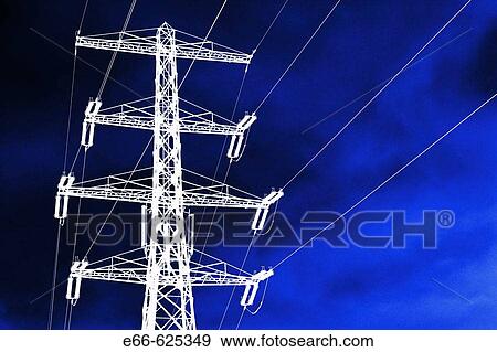 high tension electrical wires and pylon. reversed image with dramatic blue sky View Large Photo Image Stock Photo - high tension electrical wires and pylon. reversed image with dramatic blue sky. Fotosearch
