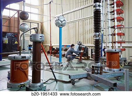 Stock Image - High Voltage Electric Laboratory. Certification of electrical equipment. Technological Services to Industry. Tecnalia Research & innovation, Bizkaia, Basque Country, Spain.. Fotosearch