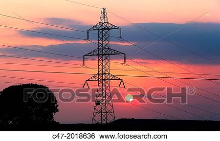 High Voltage electricity transmission tower, electricity pylon, at sunset taken near Sanahuja on the la Segarra area, Lleida province, Catalonia, Spain View Large Photo Image Stock Photograph - High Voltage electricity transmission tower, electricity pylon, at sunset taken near Sanahuja on the la Segarra area, Lleida province, Catalonia, Spain. Fotosearch