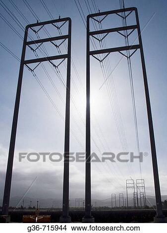 Picture - High voltage power lines in rural Kern County, California, USA. Fotosearch