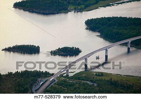 Stock Photo - Highway bridge, aerial view. Askersund, Lake v? ttern. N? rke, Sweden. Fotosearch