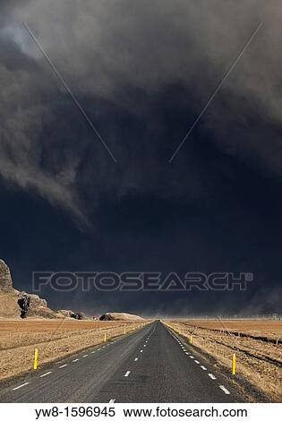 Stock Photography - Highway One or Ring Road with Volcanic Ash Cloud from Eyjafjallajokull Volcano Eruption, Iceland 2010. Fotosearch
